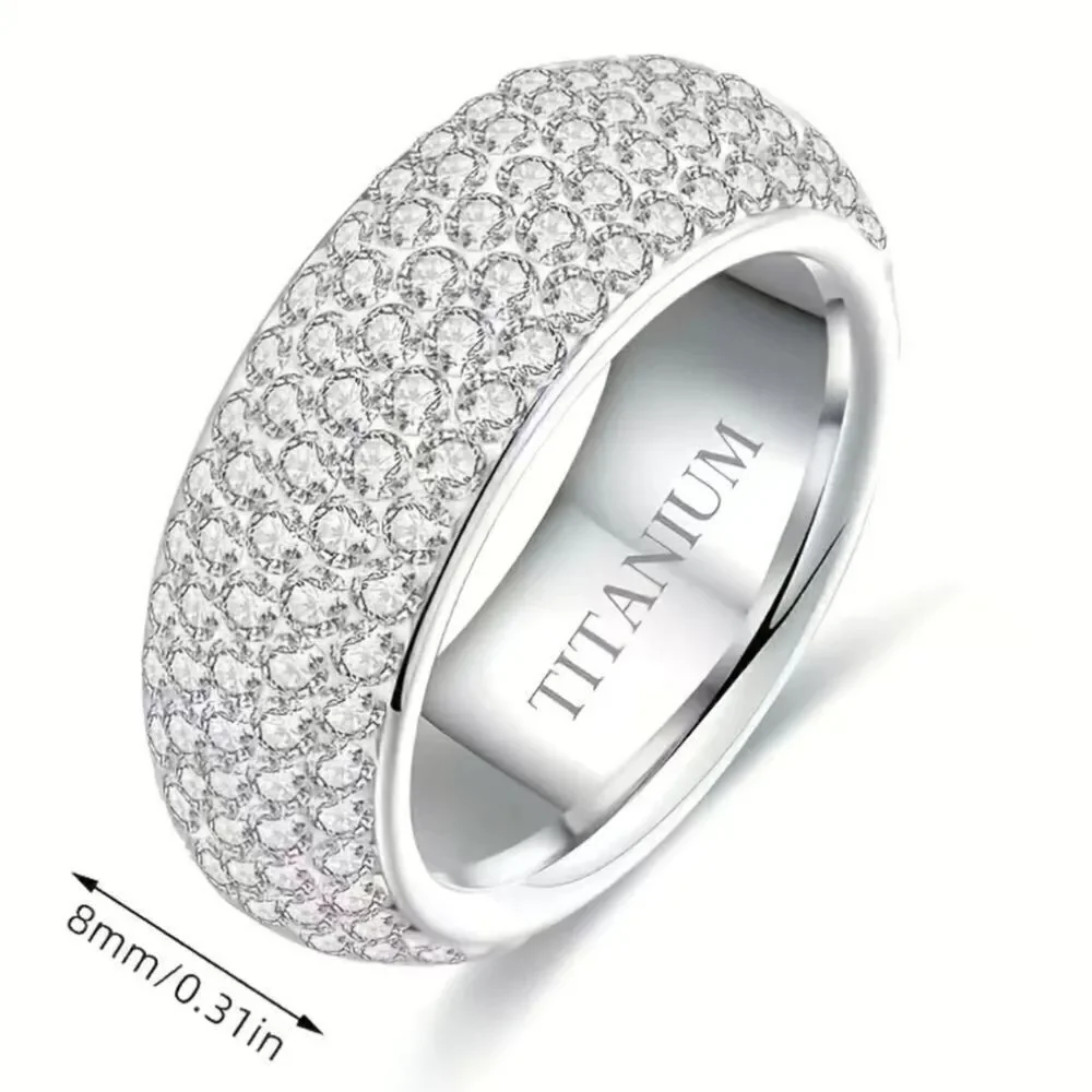 Titanium Ring with Mini Rhinestones - Elegance and Durability